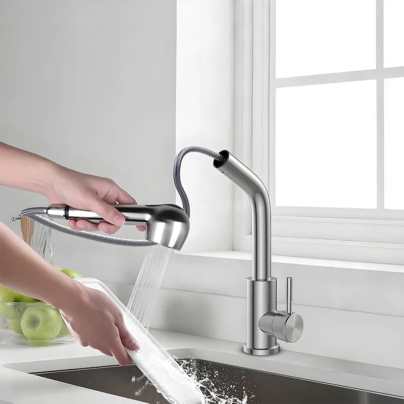 Stainless Steel Single Handle Pull-out Kitchen Faucet