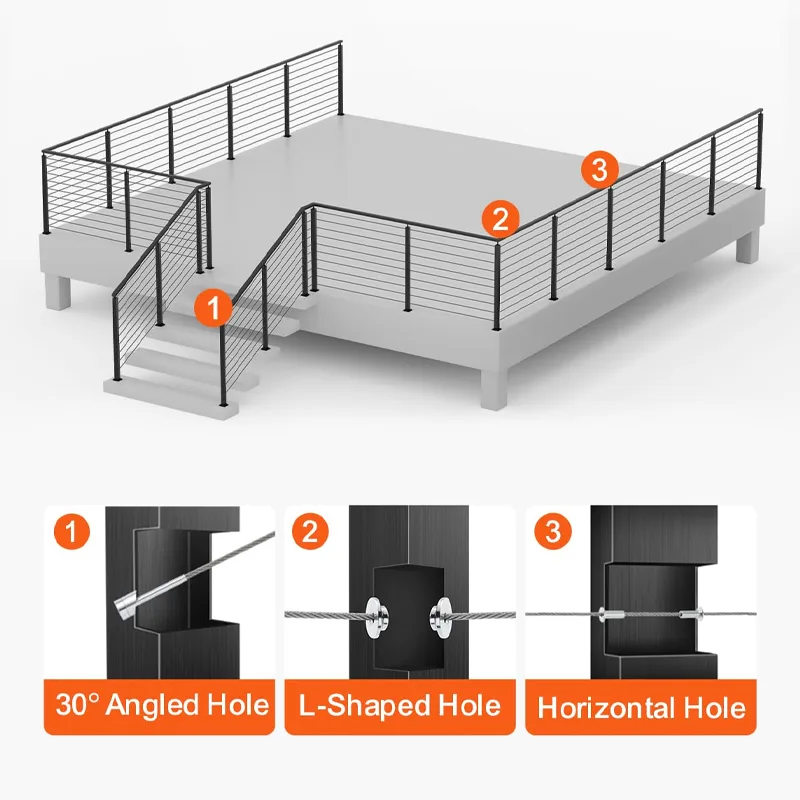 Stainless Steel Black Stair Cable Railing Post Stainless Steel Black Stair Cable Railing Post