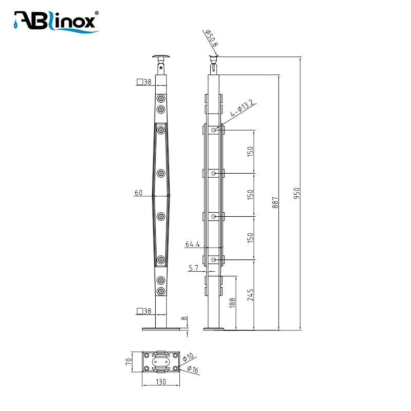 Custom 304 Stainless Steel Glass Balustrade Post