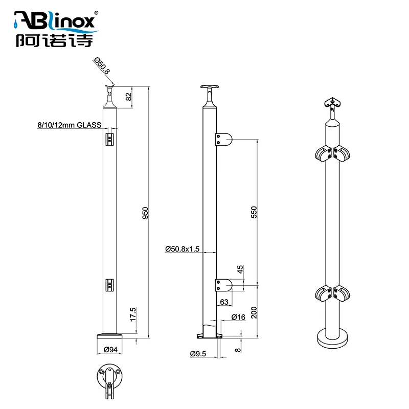Stainless Steel 304 Staircase Handrail Balusters with Glass Clamp Stainless Steel 304 Staircase Handrail Balusters with Glass Clamp